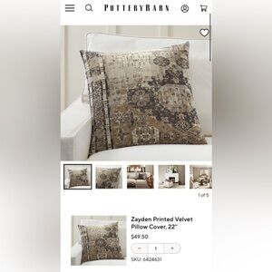 Pottery Barn Zayden Print Velvet Pillow Cases (set of 3)
22" x 22"
